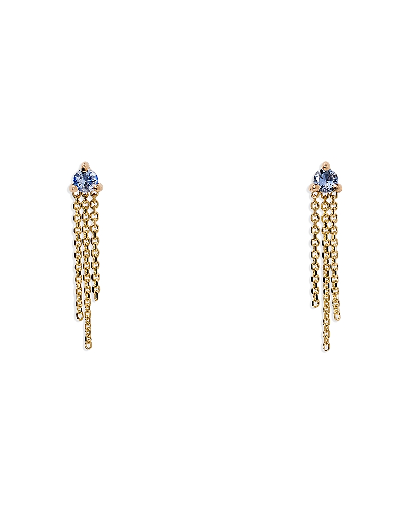 Wwake 14k Yellow Gold Blue Sapphire Mist Drop Earrings In Gold