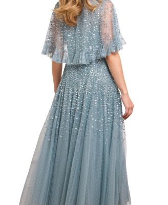 Dappled Sequin Cape Ankle Gown