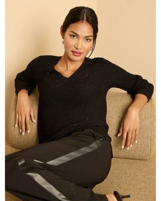 Shimmer Waffle V Neck Sweater