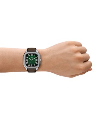 Crosby Three-Hand Brown Leather Watch, 42mm x 30mm