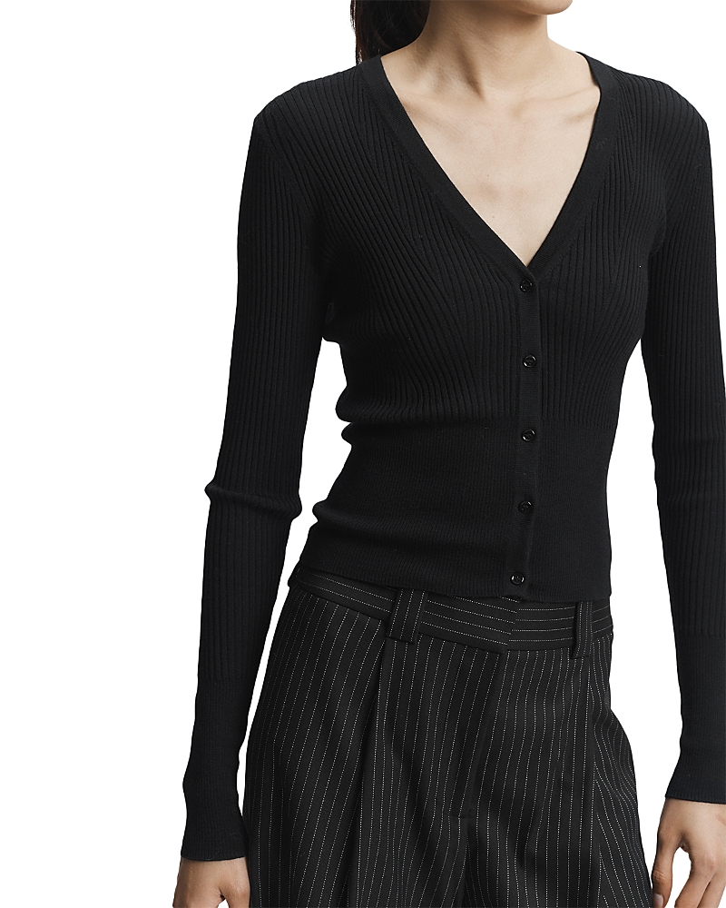 Saint Art Braylon Merino Wool V Neck Cardigan Sweater In Black