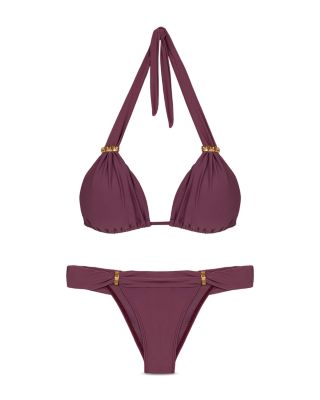 Bia Halter Bikini Top & Solid Bia Tube Full Coverage Bikini Bottom