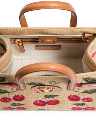 Antibes Small Cherryfic VLogo Raffia Shopping Tote Bag