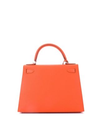  Kelly 28 Handbag Orange Epsom with Palladium Hardware