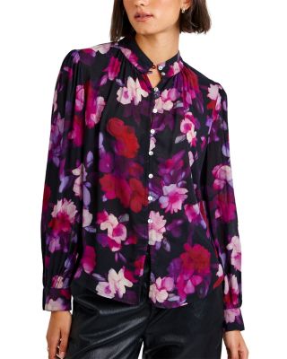 Shirred Mandarin Collar Blouse