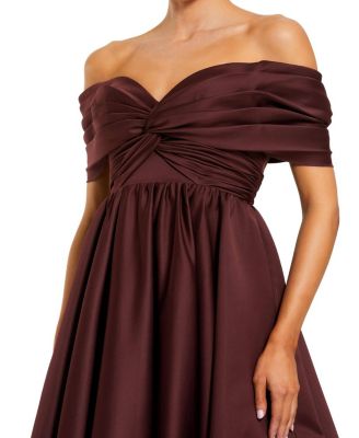 Satin Off The Shoulder Twist Evening Ballgown