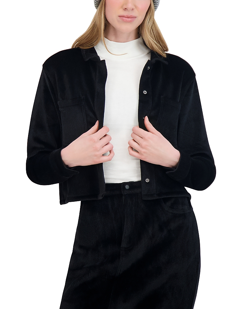 Point Rib Knit Velour Jacket In Black