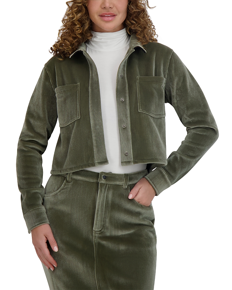 Point Rib Knit Velour Jacket In Green