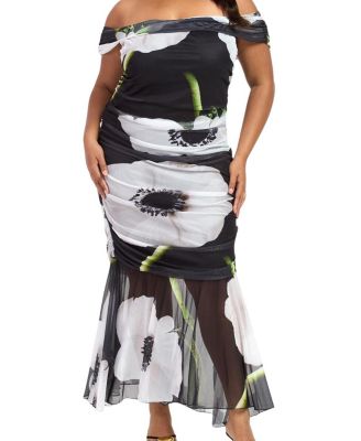 FASHION-SZN Curve Bold Floral Ruched Midi Dress