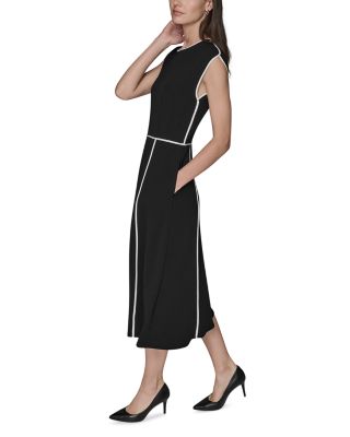 Contrast Trim Scuba Crepe Midi Dress