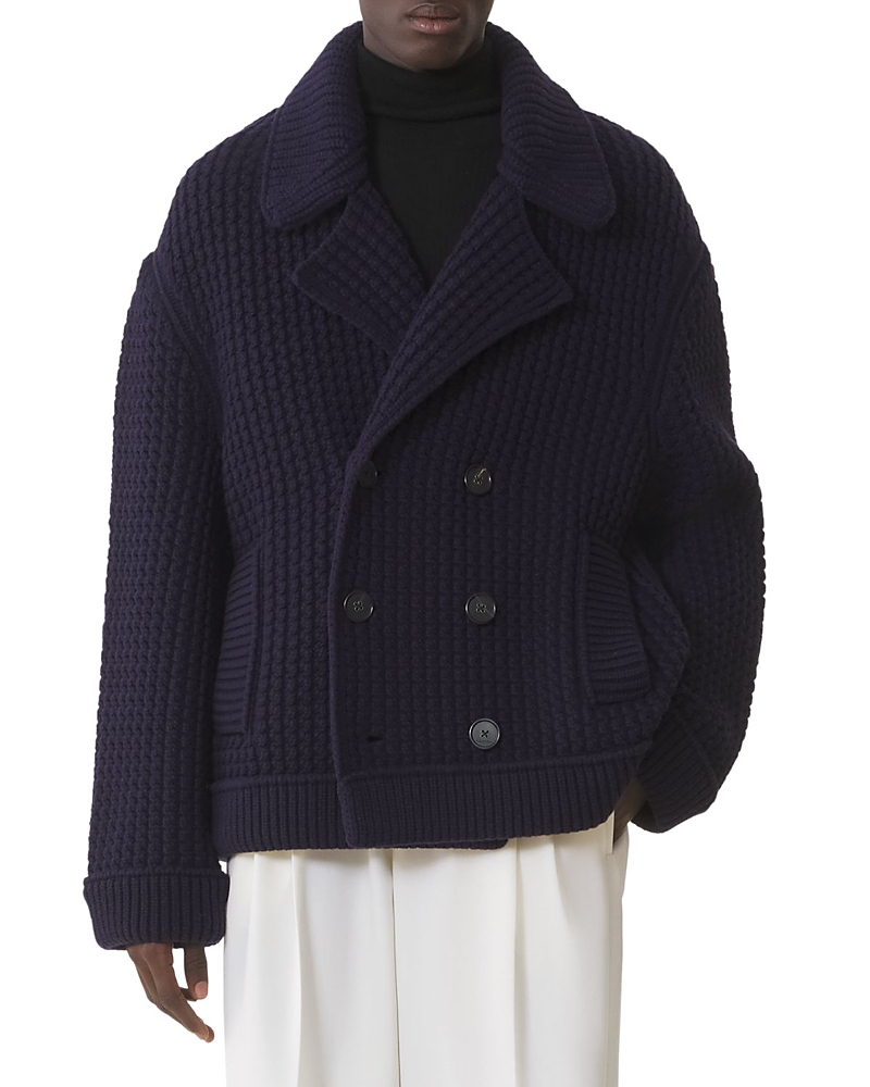 Lanvin Oversized Wool Pea Coat In Blue