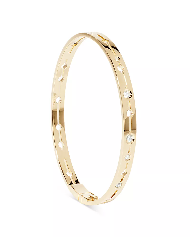 Dinh Van 18K Yellow Gold Pulse Diamond Cutout Bangle Bracelet