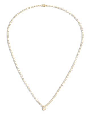 18K Yellow Gold Le Cube Diamant Diamond Cube Solitaire Large Link Pendant Necklace, 15.75-17.72"