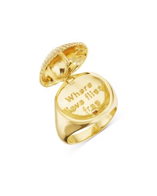 18K Yellow Gold Shell Flip Top Textured Pinky Ring