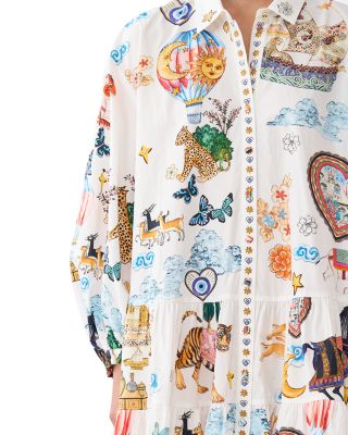 Printed Long Sleeve Tiered Dress