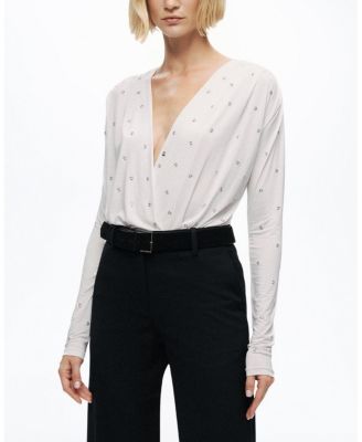  Embellished V-Neck Long Sleeve Top