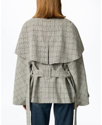 Belted Glen Check Cape Trench Coat