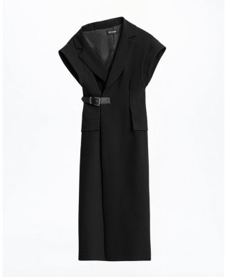 Tailored Buckle-Wrap Midi Dress