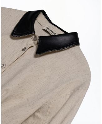 Contrast Collar Balloon Sleeve Shirt