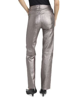 Le Sleek Straight High Rise Shimmer Leather Jeans in Broken Mirror