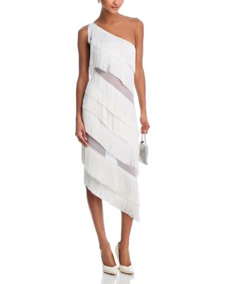 Spliced One Shoulder Mid Calf Dress