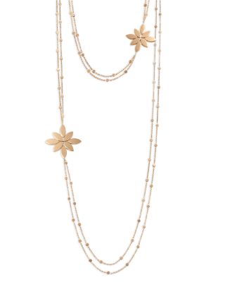 18K Rose Gold Ghirlanda Flower Layered Sautoir Necklace, 37.7"