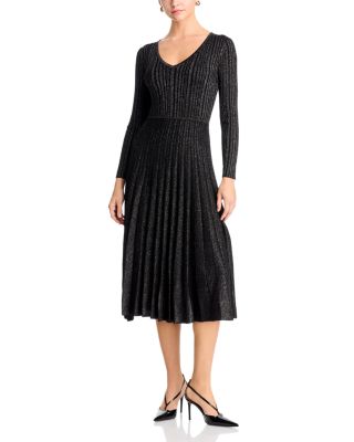 Ribbed Metallic Threaded Sweater Dress