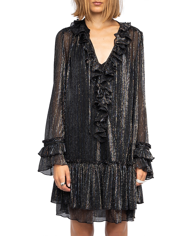 Zadig & Voltaire Womens Black Ralice Ruffle-trim Woven Mini Dress In Multi