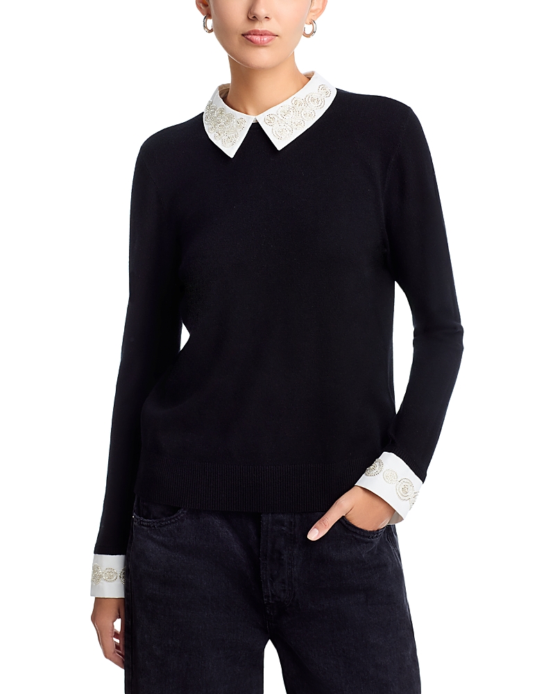 Sioni Embellished Layered Look Top In Black/ Eggshell
