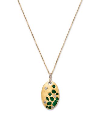 Emerald & Diamond Pendant Necklace in 14K Yellow Gold