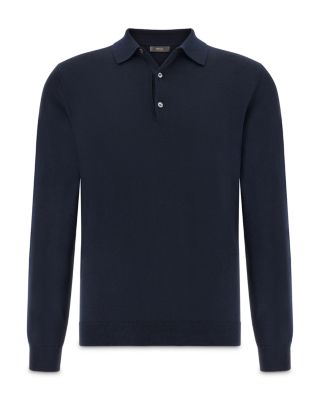 Extrafine Merino Wool Long Sleeve Knitted Polo Shirt