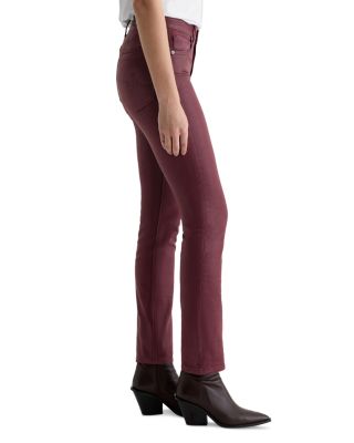 Mari Coated Mid Rise Slim Jeans in Winery