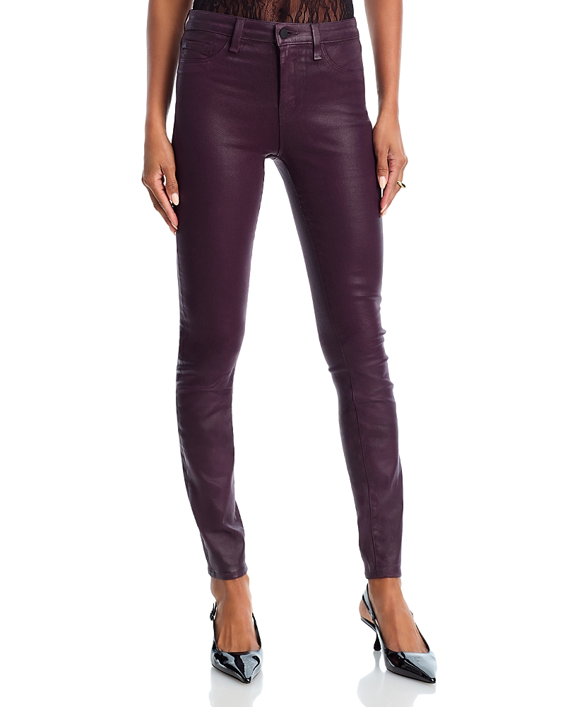 L'agence Marguerite High Rise Coated Skinny Jeans In Dark Malbec In Brown