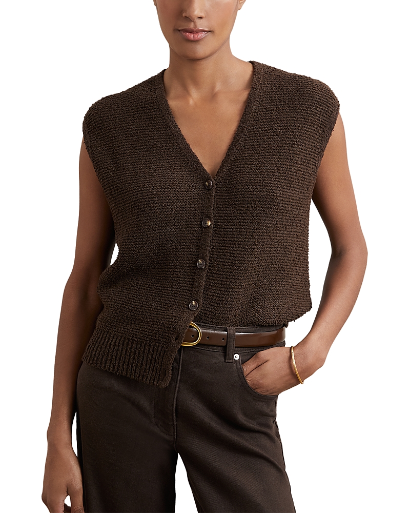 Reiss Womens Chocolate Brown Lily Knitted Cotton And Linen Top In Brown