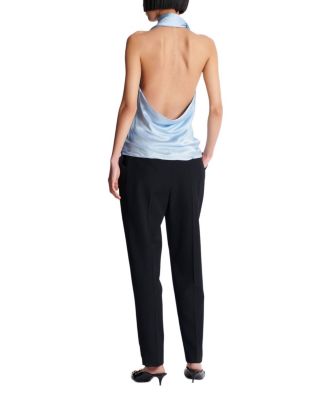  Backless Fringed Satin Top