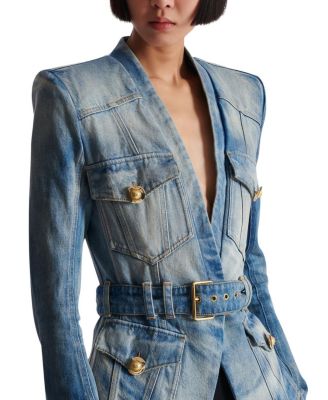  1-Button Belted Denim Jacket