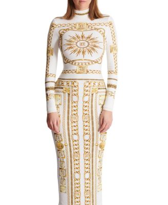 Long Printed Bodycon Dress with Foulard Pattern