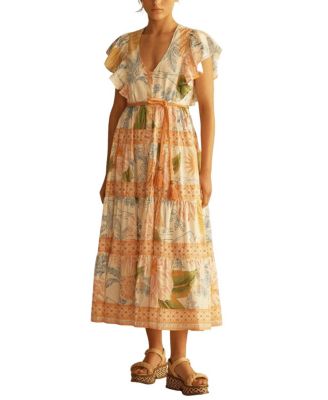 ALCIO Ruffle Sleeve Tiered Maxi Dress