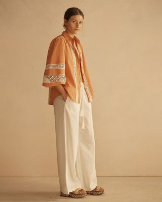 TANGELO Lace Trim Billow Sleeve Blouse