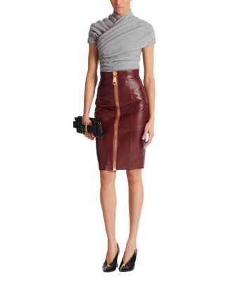  Lambskin Leather Pencil Skirt