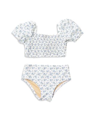 Girls' Cottage Floral Smocked Puff Sleeved Two Piece Swimsuit - Little Kid, Big Kid 