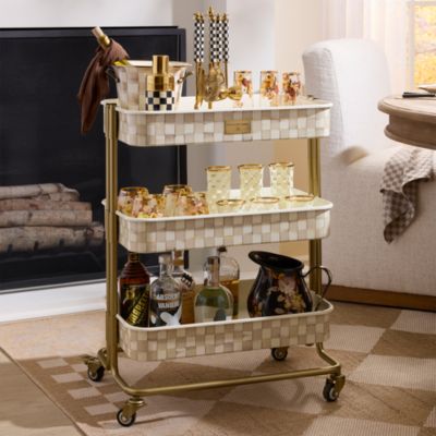 Mocha Check 3 Tier Kitchen Cart