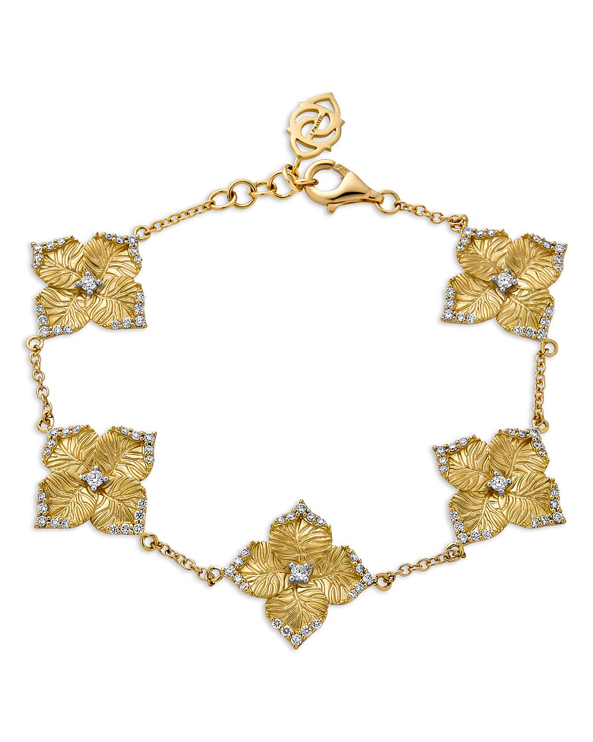 Piranesi 18K Yellow Gold Oro Fiore Diamond Flower Link Bracelet
