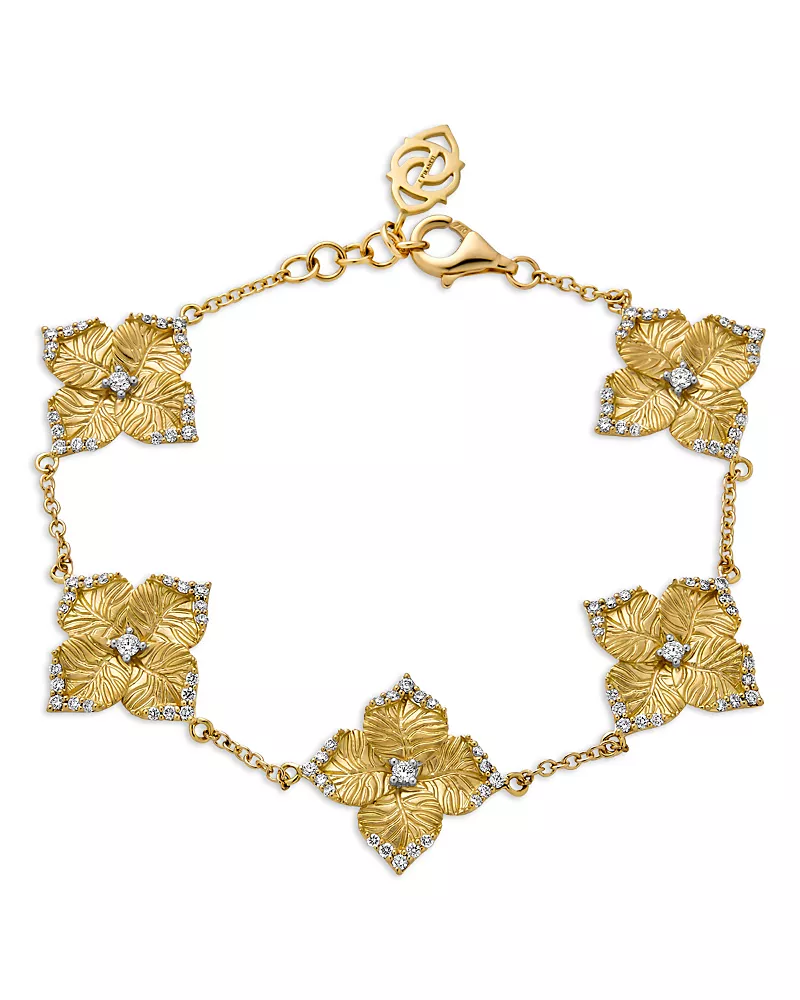 Piranesi 18K Yellow Gold Oro Fiore Diamond Flower Link Bracelet