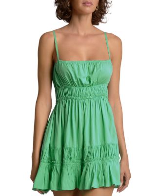 Smocked Open Back Swim Cover Up Mini Dress