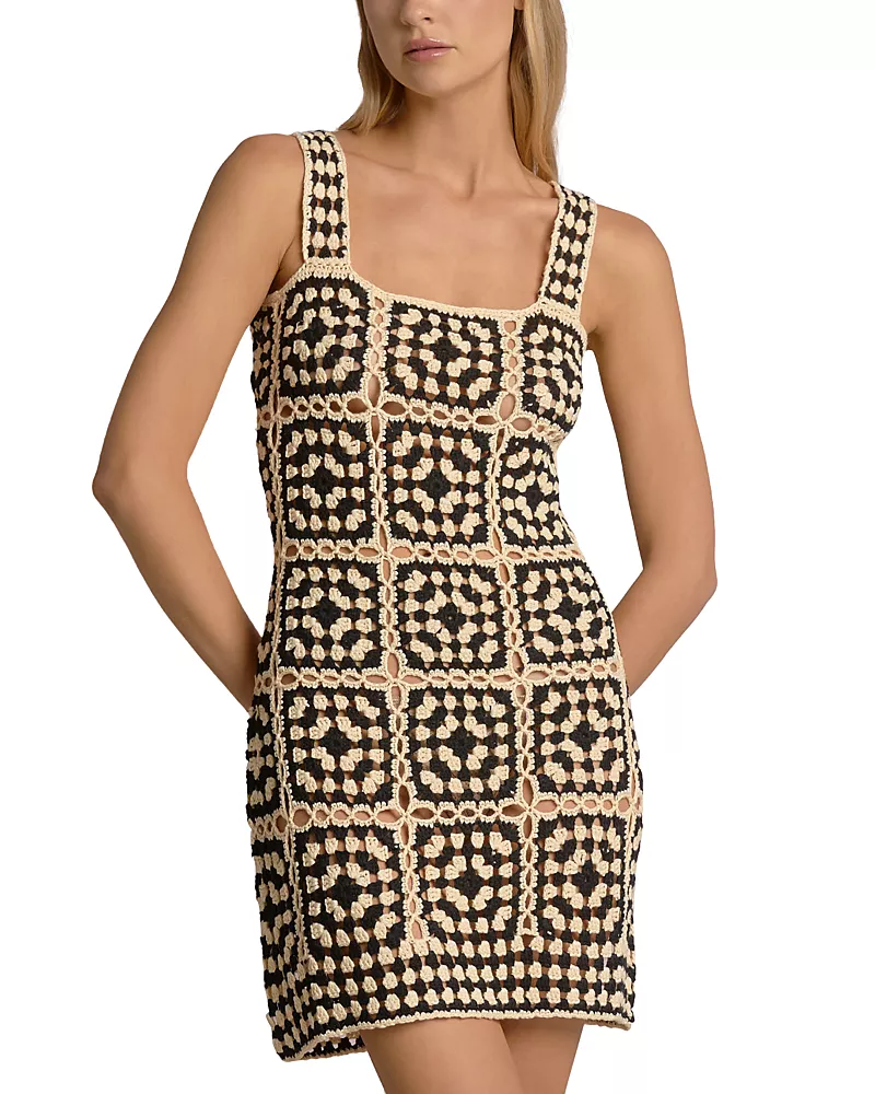 Elan Crochet Square Neck Swim Cover Up Dress