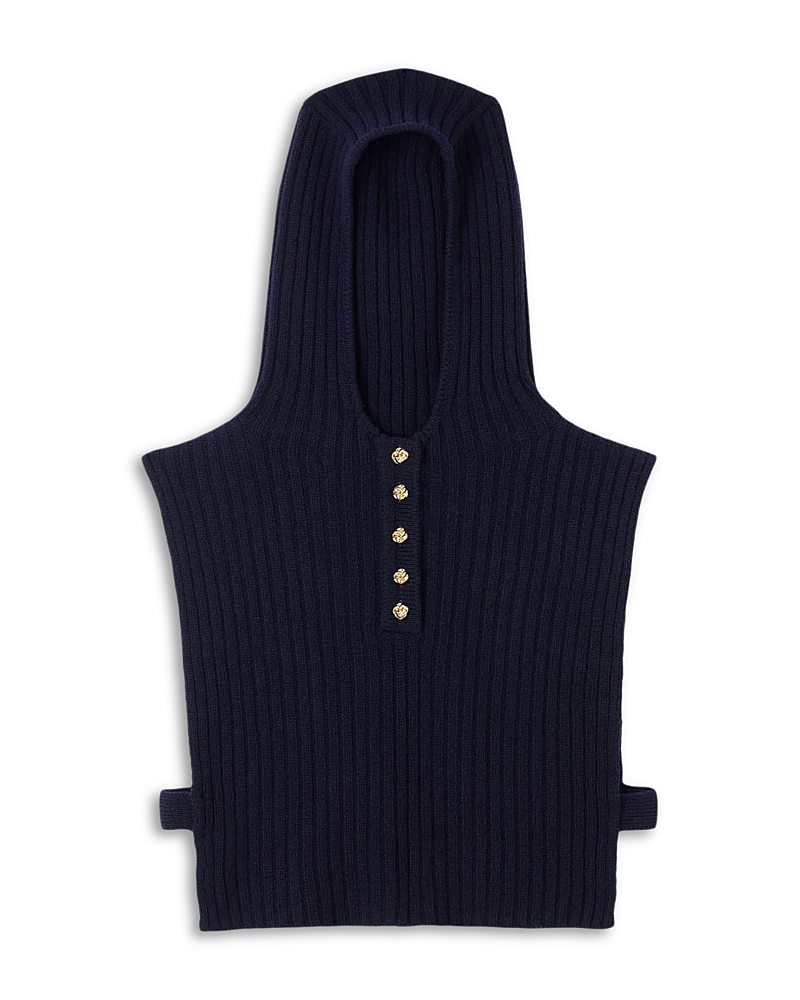 Sandro Hooded Wool Sweater Collar In Blue