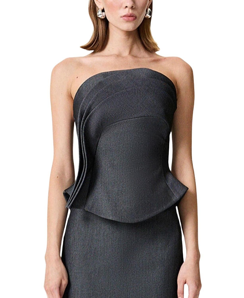 Nocturne Strapless Ruffled Bustier Top