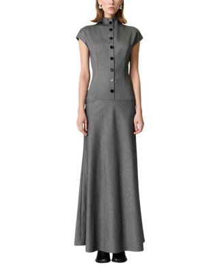  Button Accent High Neck Maxi Dress