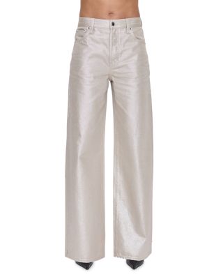 Tate Shimmer High Rise Bowed Wide Leg Jeans in Champagne